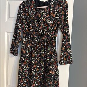 Black Floral 3/4 Length Sleeve Dress